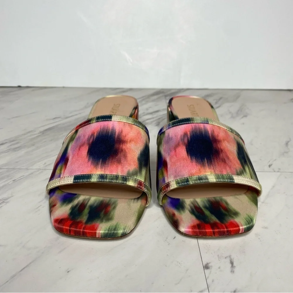 Stuart Weitzman Cayman 35 Square Toe Multicolor Block Heel Sandal 9 1/2 B - Picture 2 of 14